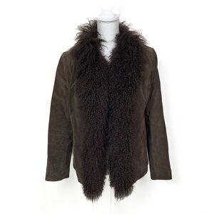 Vintage Chicos Suede Jacket Size 1 M Mongolian Fur Insulated Penny Lane Boho